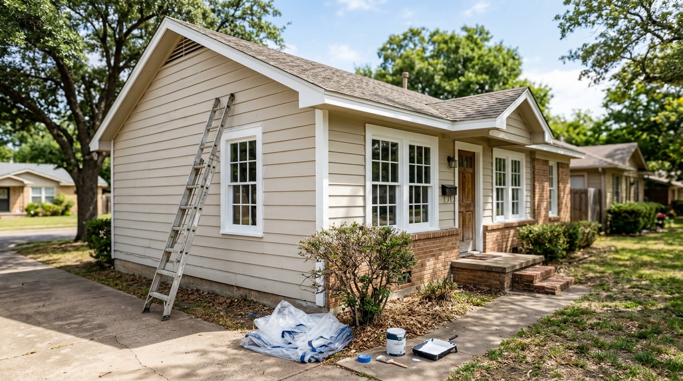 Older Irving, TX home with newly repainted trim after lead-safe renovation work