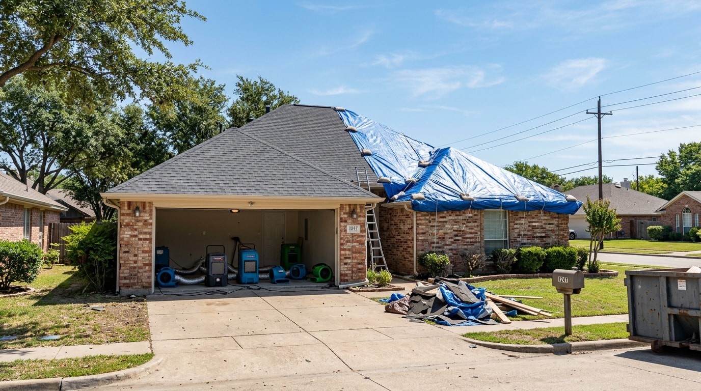 Home in Irving, TX undergoing natural disaster recovery repairs