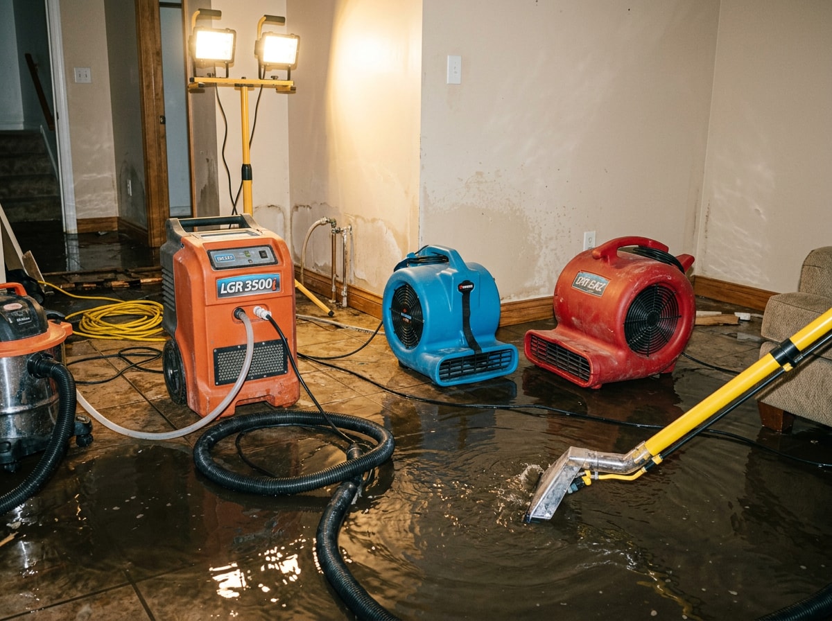 Restoration crew responding to an active water damage emergency in a Dallas Fort Worth home