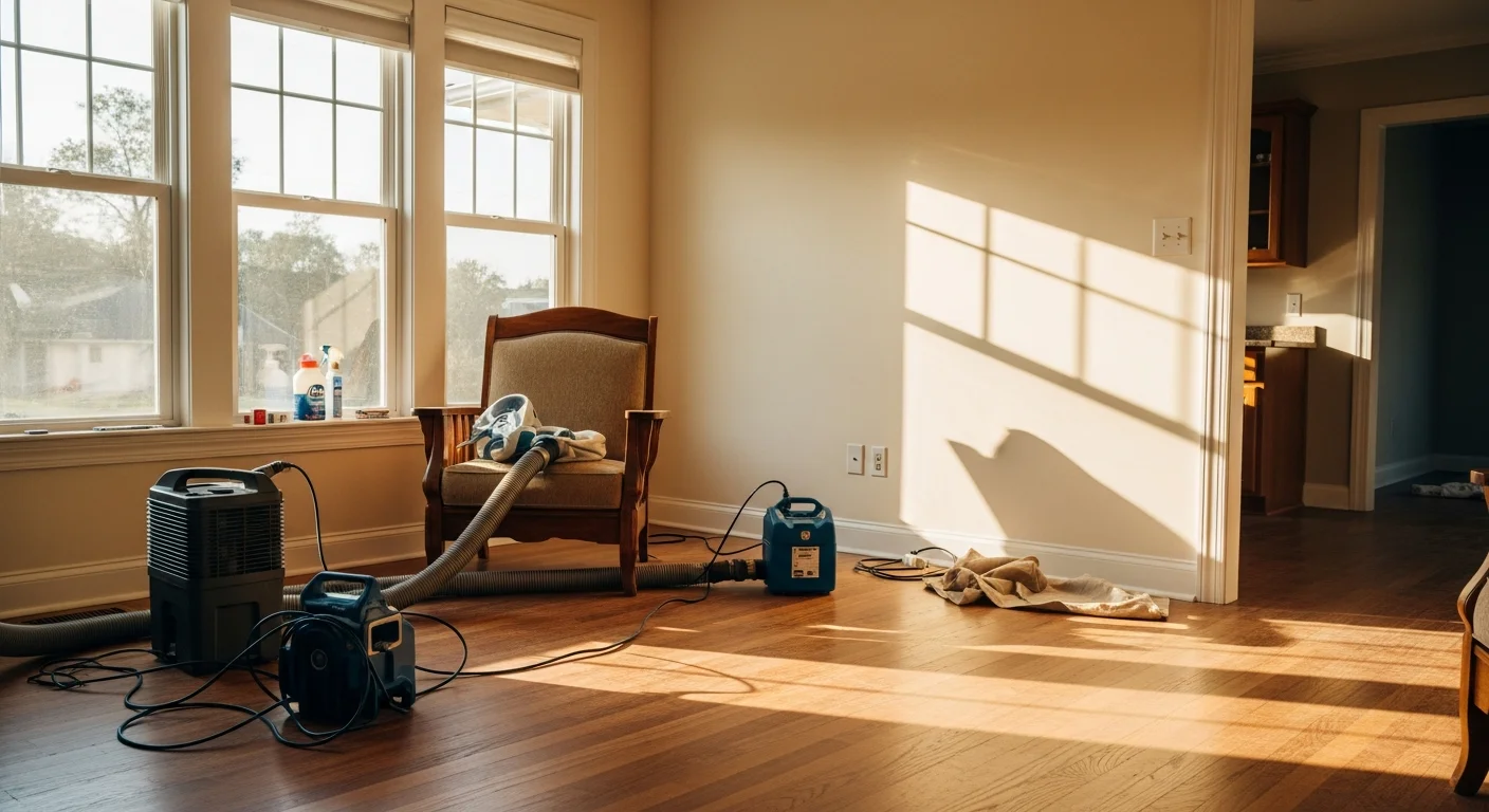 Fire damage restoration showing cleaned and repaired residential interior