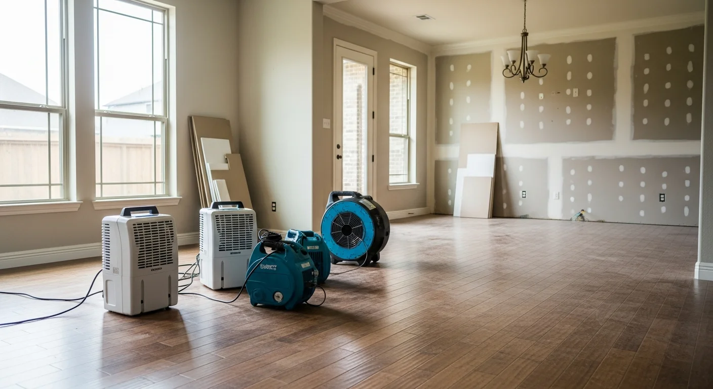 Water damage restoration crew removing water from residential home